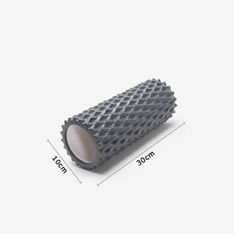 Fishbone Yoga Pillar foam massage roller in deep sea gray, 30cm x 10cm, ideal for muscle recovery and relaxation.